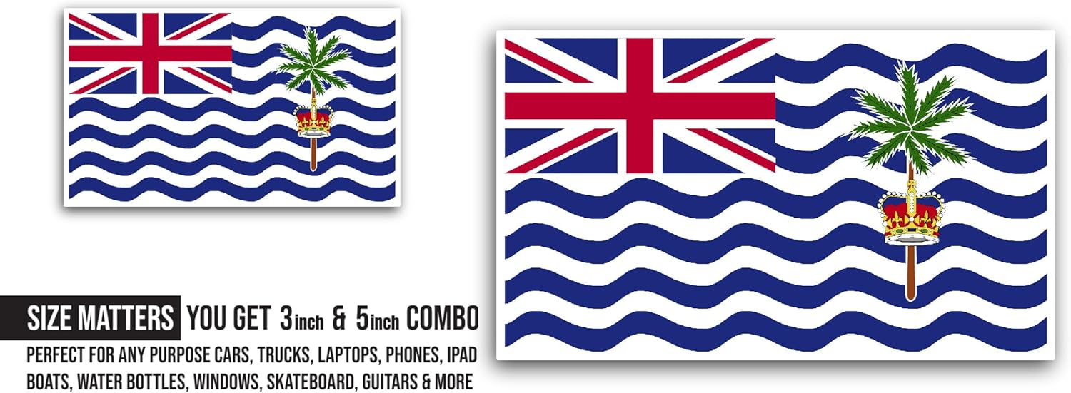 2 (Pieces) 3" and 5" British Indian Ocean Territory Sticker, Waterproof Vinyl Decals for Many Purpose Like Cars, Trucks, Laptops, Phones, Windows and More