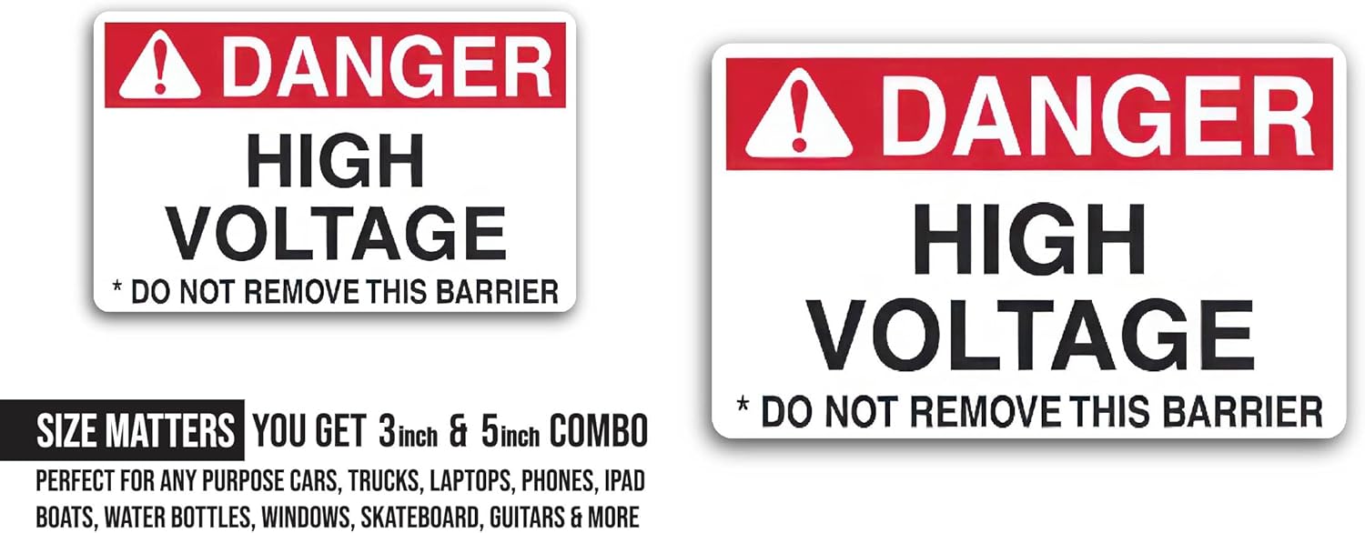 2 (Pieces) 3" and 5" Danger Symbol High Voltage Decal Sticker, Waterproof Vinyl Decals for Many Purpose Like Cars, Trucks, Laptops, Phones, Windows and More