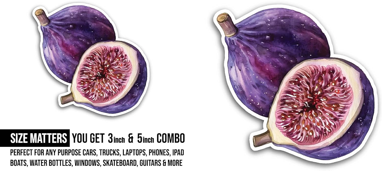 2 (Pieces) 3" and 5" Fig Fruit Sticker, Waterproof Vinyl Decals for Many Purpose Like Cars, Trucks, Laptops, Phones, Windows and More