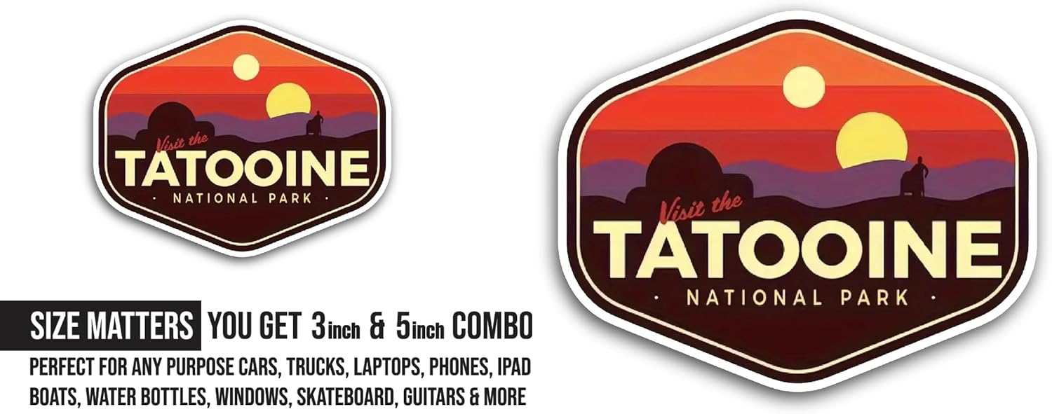2 (Pieces) 3" and 5" Tatooine National Park Sticker, Waterproof Vinyl Decals for Many Purpose Like Cars, Trucks, Laptops, Phones, Windows and More