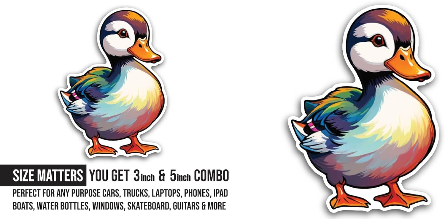 2 (Pieces) 3" and 5" Cartoon Duck Sticker, Waterproof Vinyl Decals for Many Purpose Like Cars, Trucks, Laptops, Phones, Windows and More