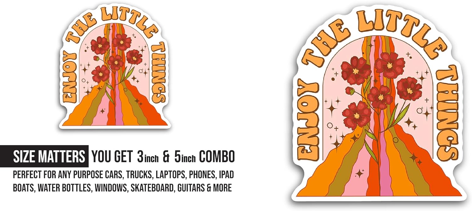 2 (Pieces) 3" and 5" Enjoy The Little Things Text Sticker, Waterproof Vinyl Decals for Many Purpose Like Cars, Trucks, Laptops, Phones, Windows and More