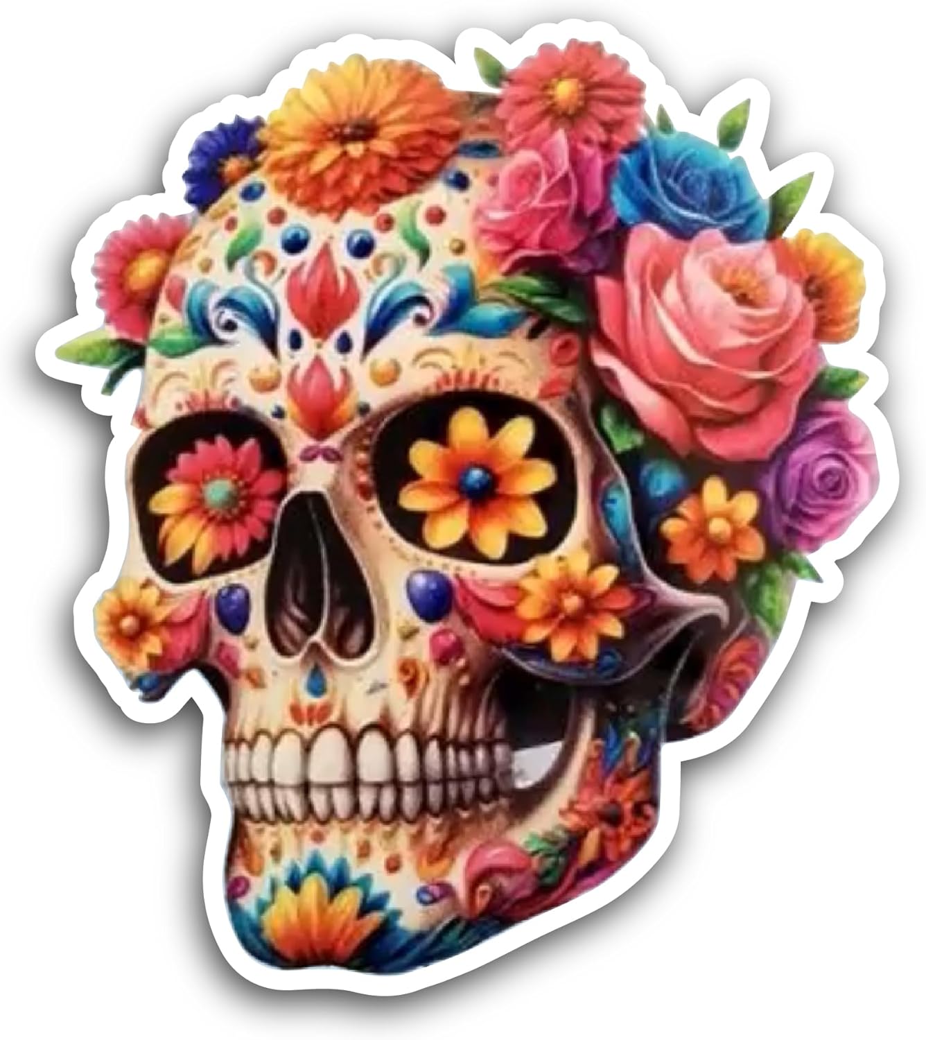 2 (Pieces) 3" and 5" Colorful Skull with Flowers Sticker, Waterproof Vinyl Decals for Many Purpose Like Cars, Trucks, Laptops, Phones, Windows and More