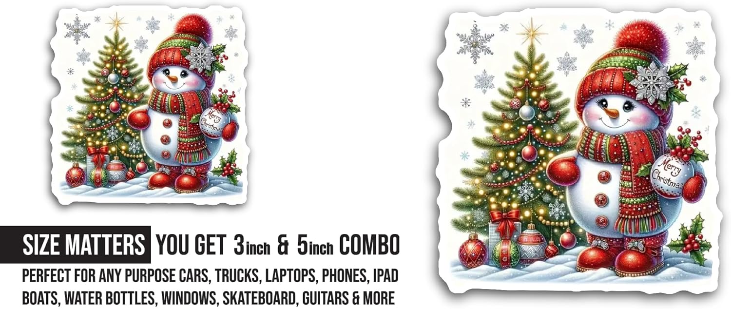 2 (Pieces) 3" and 5" Snowman Sticker, Waterproof Vinyl Decals for Many Purpose Like Cars, Trucks, Laptops, Phones, Windows and More