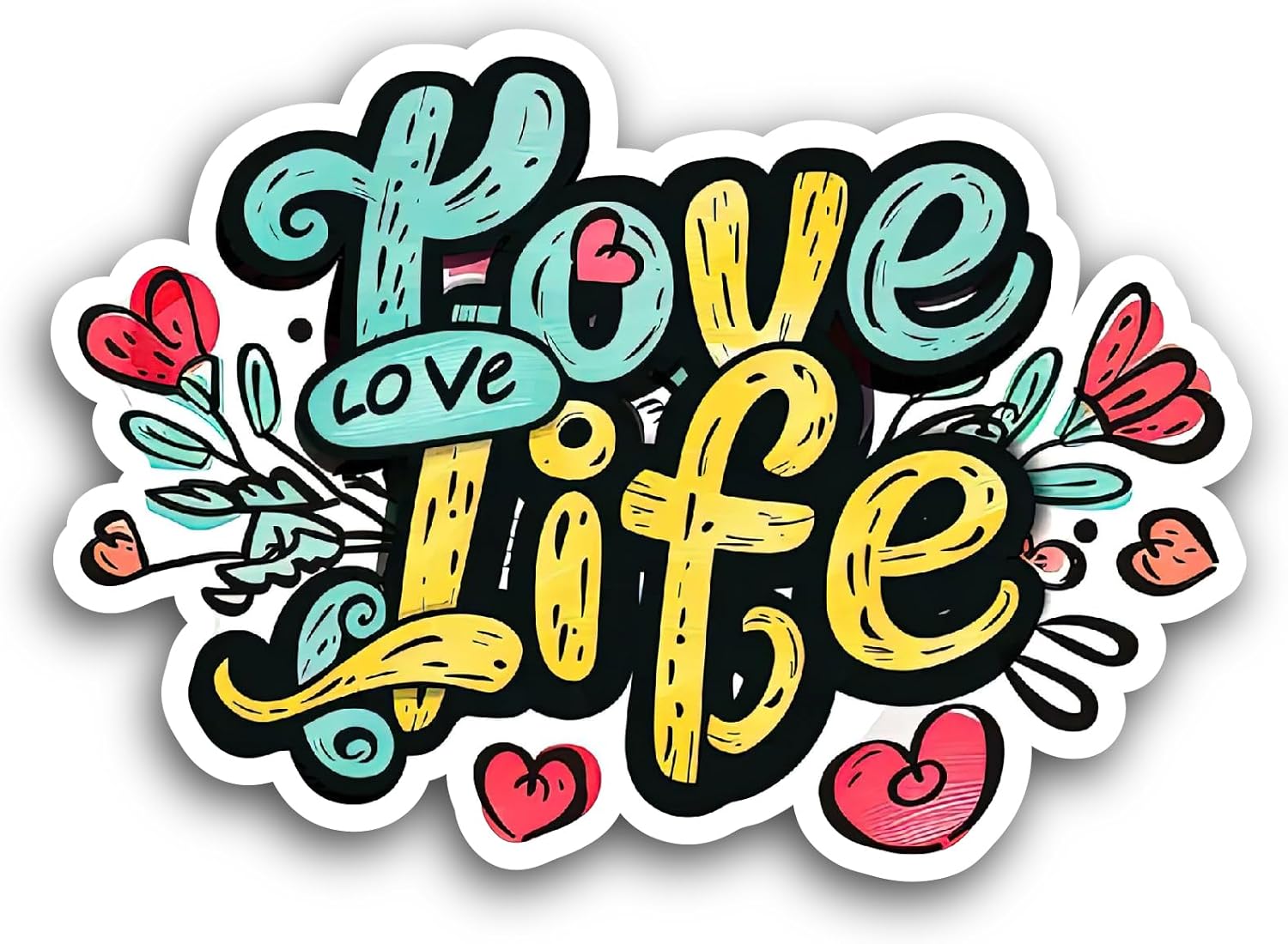 2 (Pieces) 3" and 5" Love Life Text Sticker, Waterproof Vinyl Decals for Many Purpose Like Cars, Trucks, Laptops, Phones, Windows and More