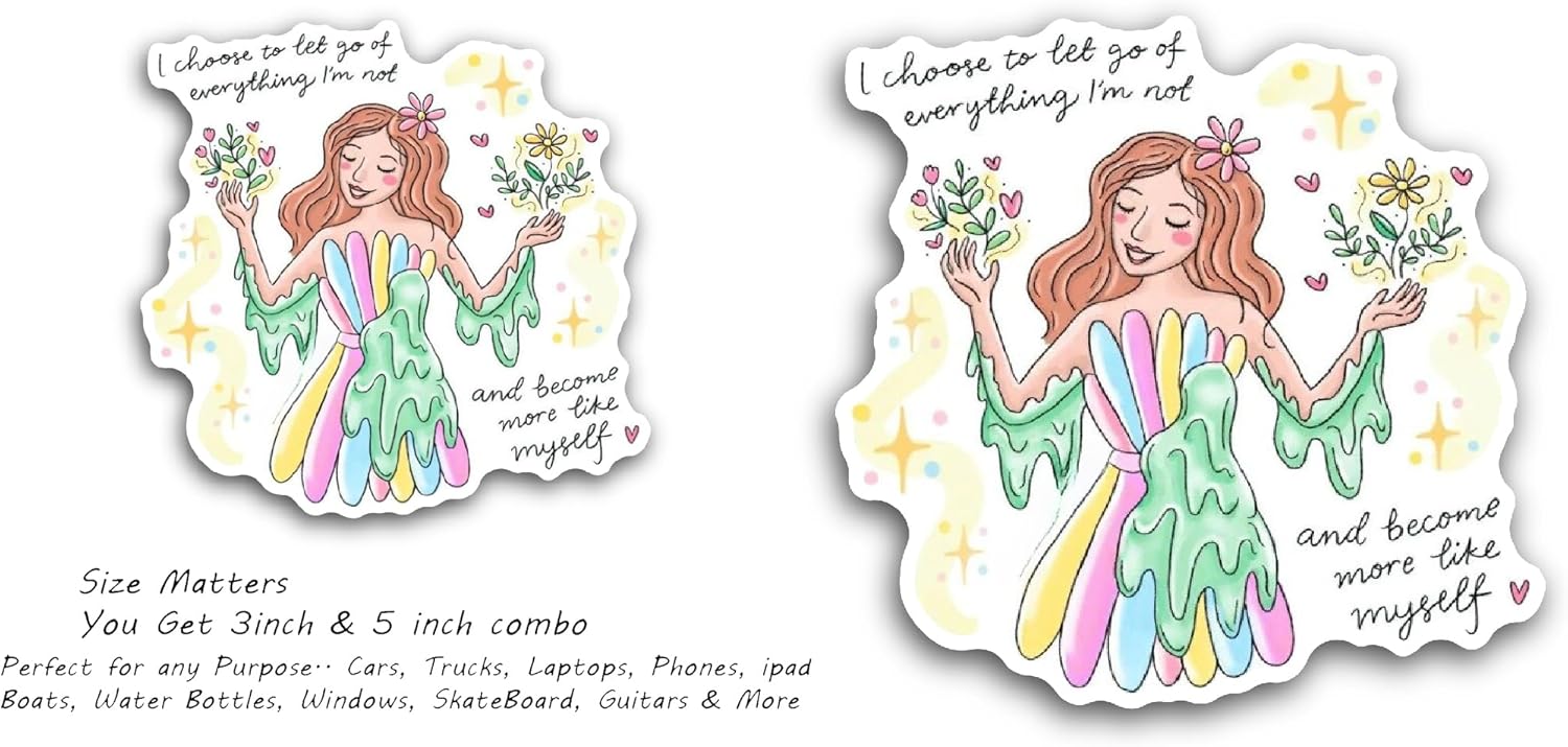 2 (Pieces) 3" and 5" Flower Girl in A Green Field Sticker, Waterproof Vinyl Decals for Many Purpose Like Cars, Trucks, Laptops, Phones, Windows and More