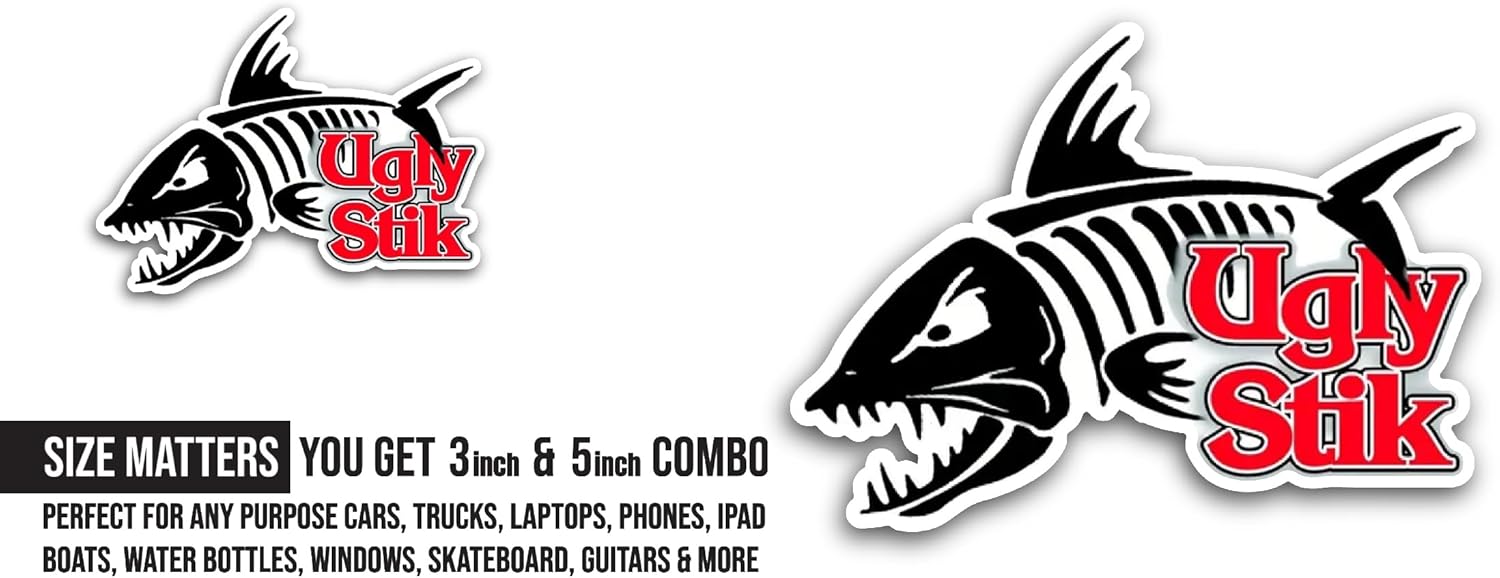 2 (Pieces) 3" and 5" Ugly Stik Sticker, Waterproof Vinyl Decals for Many Purpose Like Cars, Trucks, Laptops, Phones, Windows and More
