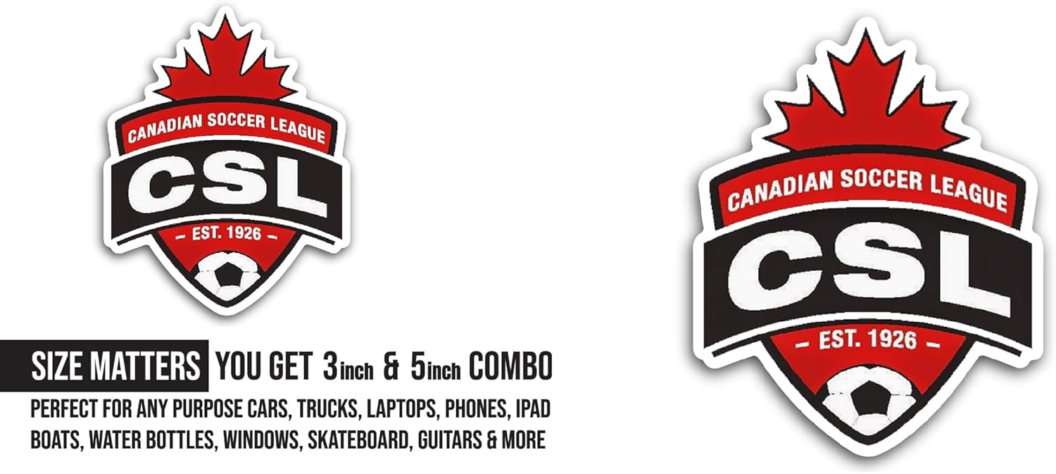 2 (Pieces) 3" and 5" Canadian S0ccer League Sticker, Waterproof Vinyl Decals for Many Purpose Like Cars, Trucks, Laptops, Phones, Windows and More