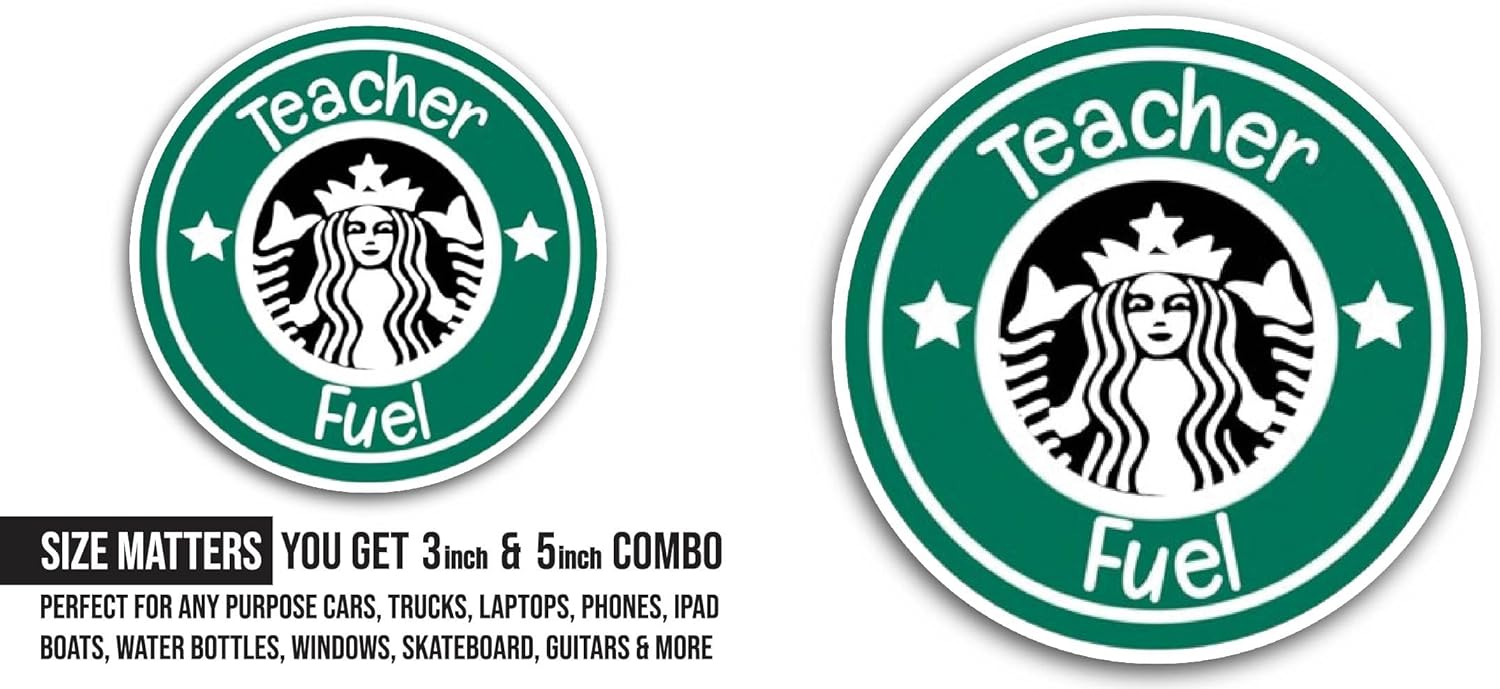 2 (Pieces) 3" and 5" Teacher Fuel Sticker, Waterproof Vinyl Decals for Many Purpose Like Cars, Trucks, Laptops, Phones, Windows and More