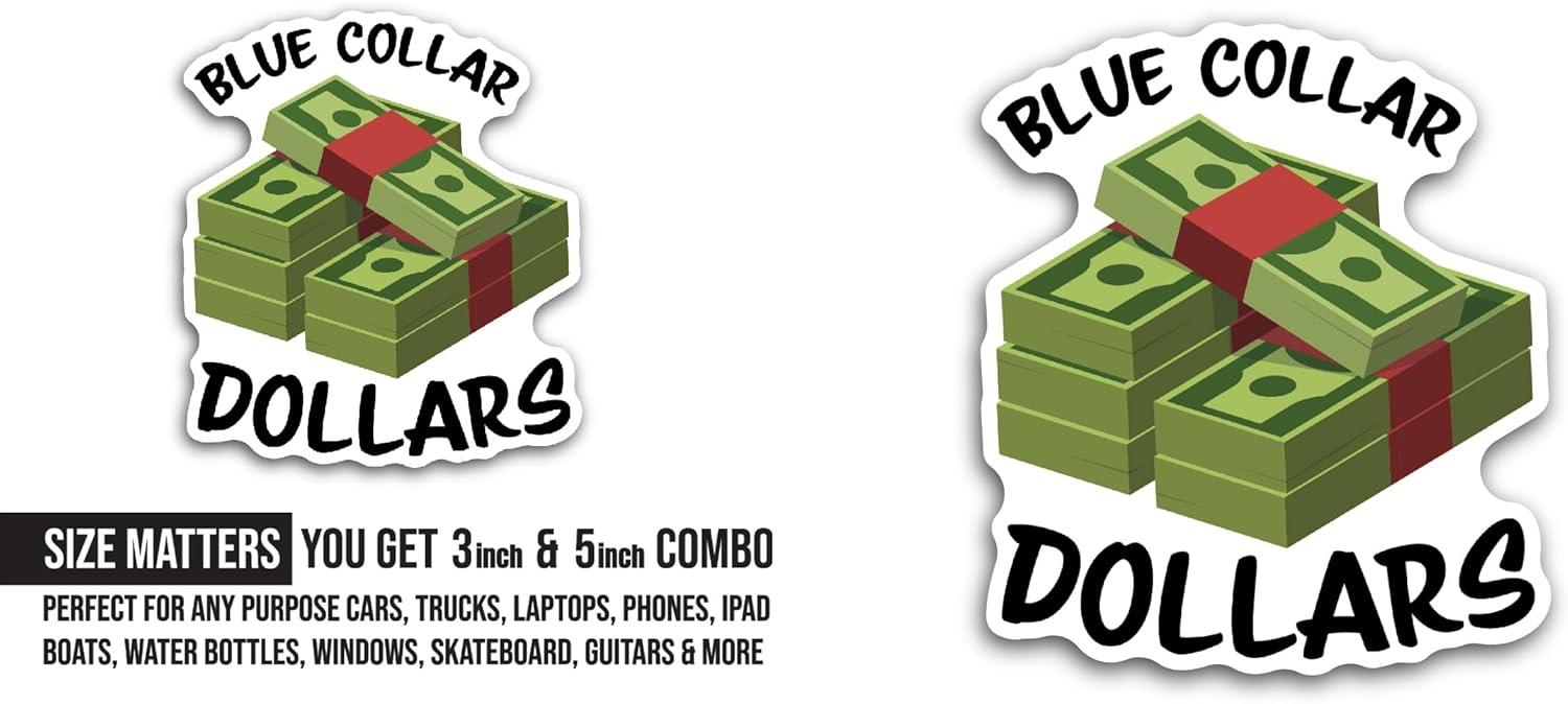 2 (Pieces) 3" and 5" Blue Collar Sticker, Waterproof Vinyl Decals for Many Purpose Like Cars, Trucks, Laptops, Phones, Windows and More