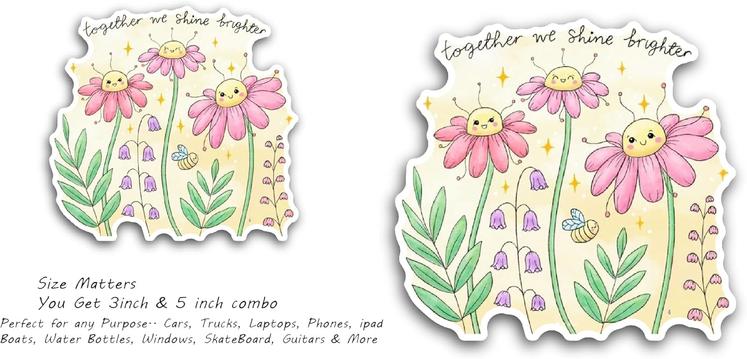 2 (Pieces) 3" and 5" Smiley Face Flowers Sticker, Waterproof Vinyl Decals for Many Purpose Like Cars, Trucks, Laptops, Phones, Windows and More