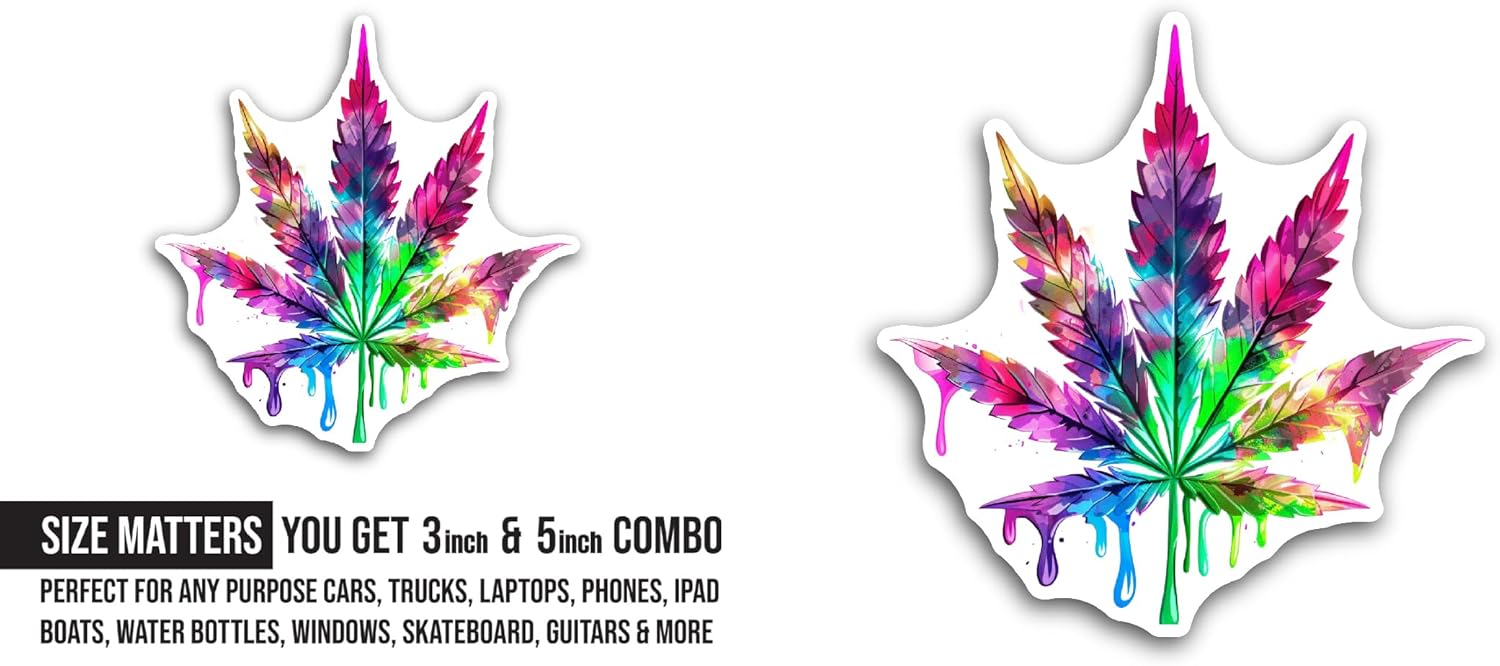 2 (Pieces) 3" and 5" Cannabis Leaf Sticker, Waterproof Vinyl Decals for Many Purpose Like Cars, Trucks, Laptops, Phones, Windows and More