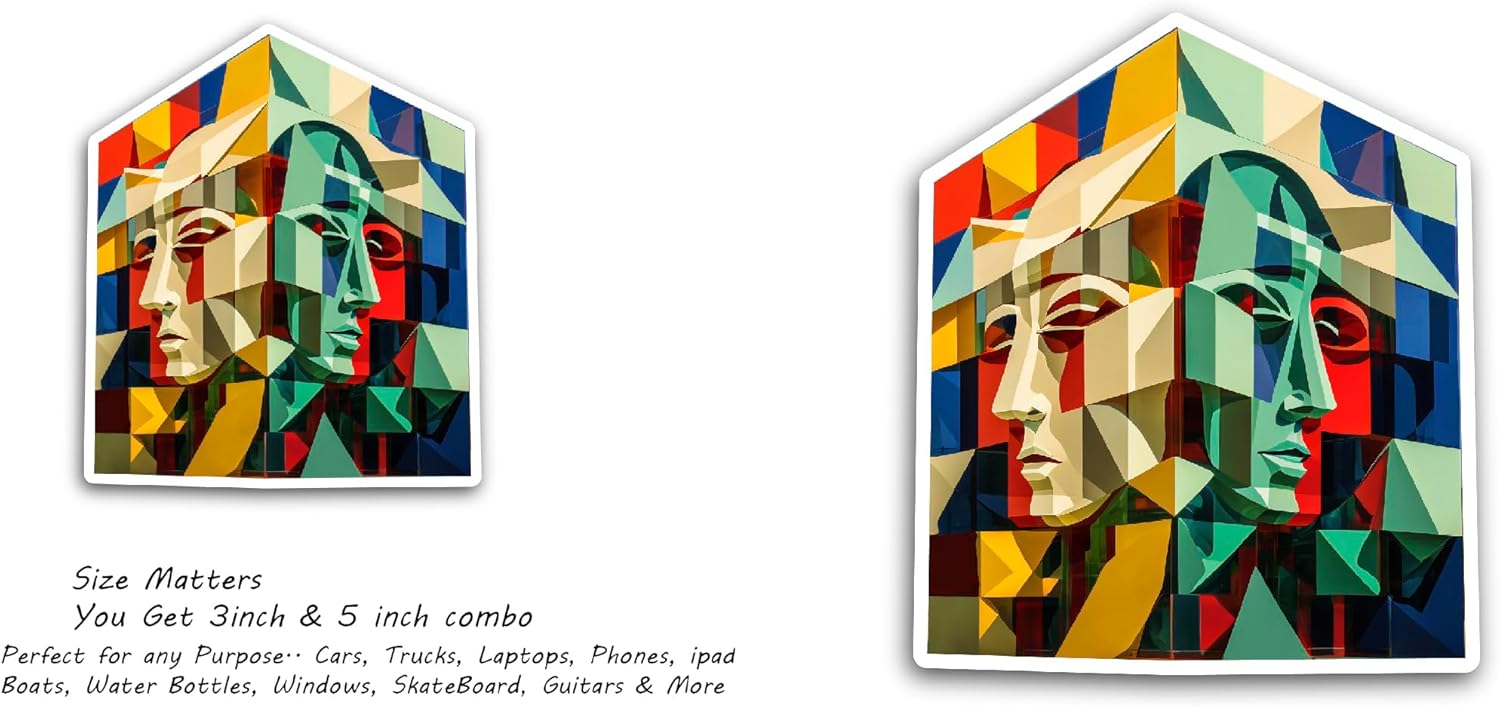 2 (Pieces) 3" and 5" Cubist Painting Portrait Sticker, Waterproof Vinyl Decals for Many Purpose Like Cars, Trucks, Laptops, Phones, Windows and More