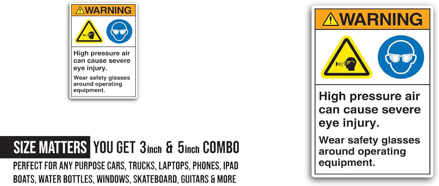2 (Pieces) 3" and 5" Warning High Pressure Air Sticker, Waterproof Vinyl Decals for Many Purpose Like Cars, Trucks, Laptops, Phones, Windows and More