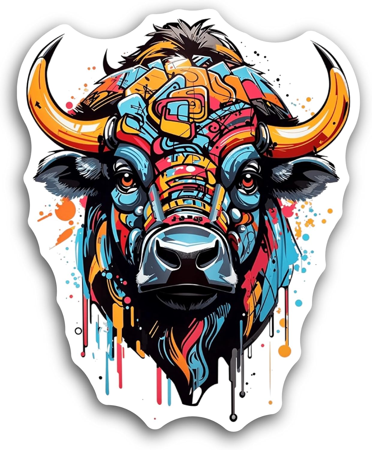 2 (Pieces) 3" and 5" Colorful Bison Head Sticker, Waterproof Vinyl Decals for Many Purpose Like Cars, Trucks, Laptops, Phones, Windows and More