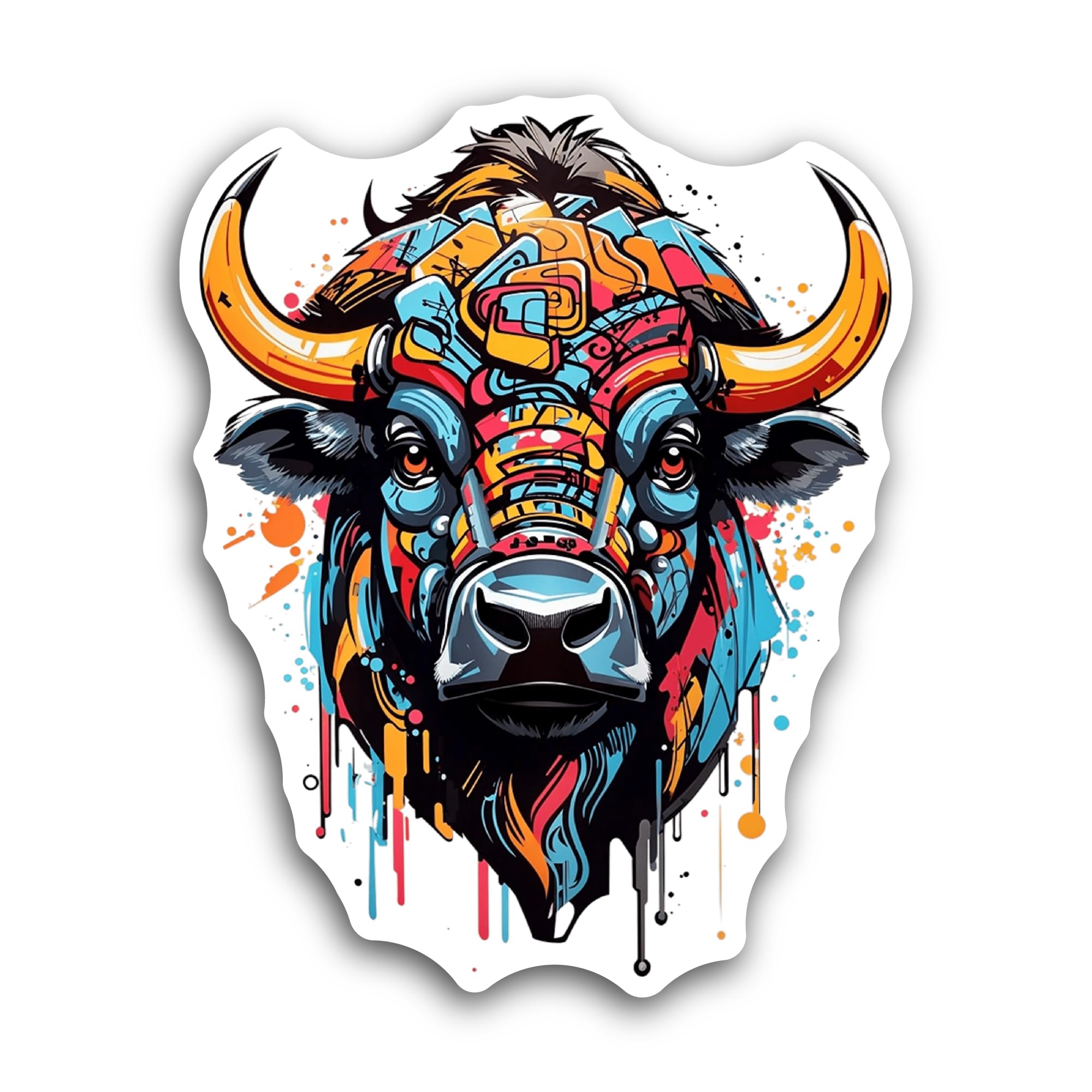 2 (Pieces) 3" and 5" Colorful Bison Head Sticker, Waterproof Vinyl Decals for Many Purpose Like Cars