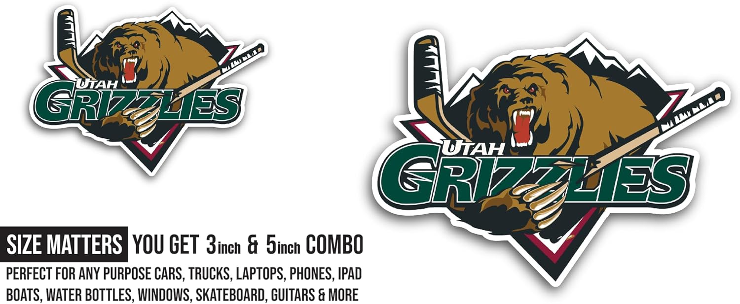2 (Pieces) 3" and 5" Ut@h Grizzlies Sticker, Waterproof Vinyl Decals for Many Purpose Like Cars, Trucks, Laptops, Phones, Windows and More