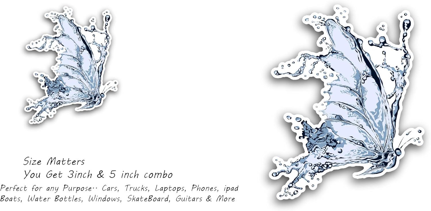 2 (Pieces) 3" and 5" Water Splash Butterfly Sticker, Waterproof Vinyl Decals for Many Purpose Like Cars, Trucks, Laptops, Phones, Windows and More