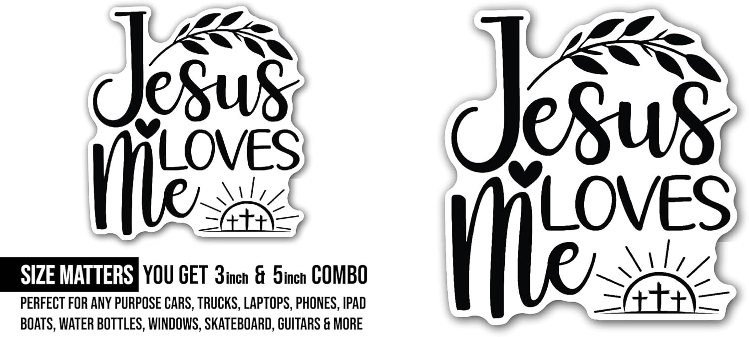 2 (Pieces) 3" and 5" Jesus Love Me Sticker, Waterproof Vinyl Decals for Many Purpose Like Cars, Trucks, Laptops, Phones, Windows and More