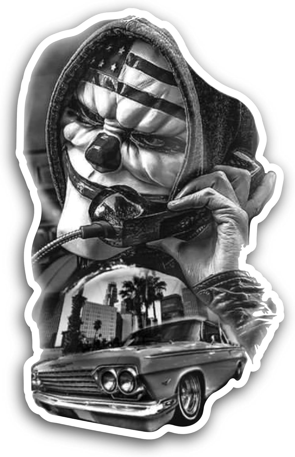 2 (Pieces) 3" and 5" Clown and Car Sticker, Waterproof Vinyl Decals for Many Purpose Like Cars, Trucks, Laptops, Phones, Windows and More
