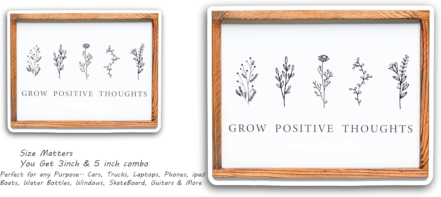 2 (Pieces) 3" and 5" Grow Positive Thoughts Decal Sticker, Waterproof Vinyl Decals for Many Purpose Like Cars, Trucks, Laptops, Phones, Windows and More