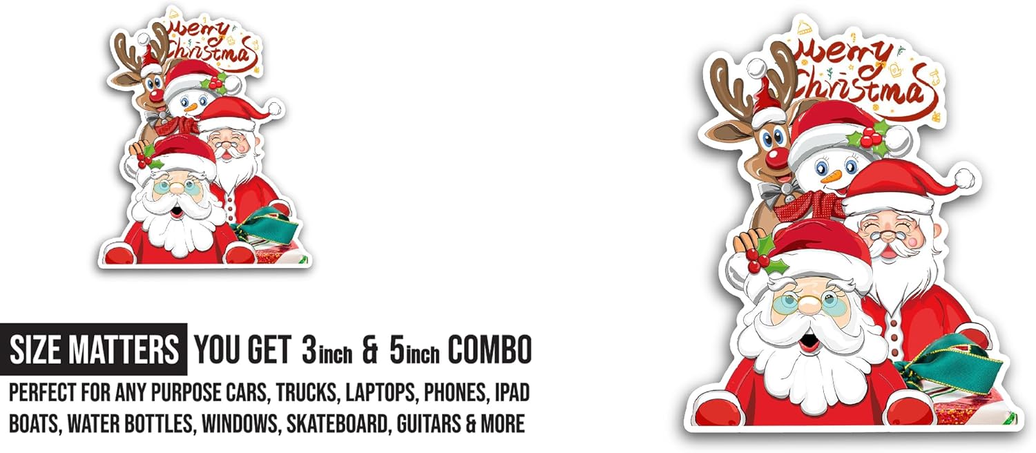 2 (Pieces) 3" and 5" Santa Claus Faces Sticker, Waterproof Vinyl Decals for Many Purpose Like Cars, Trucks, Laptops, Phones, Windows and More