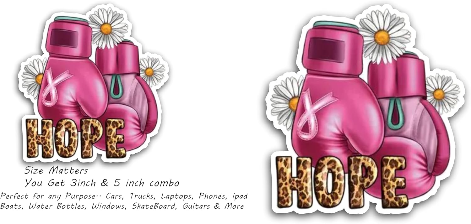 2 (Pieces) 3" and 5" Hope Pink Boxing Gloves Decal Sticker, Waterproof Vinyl Decals for Many Purpose Like Cars, Trucks, Laptops, Phones, Windows and...