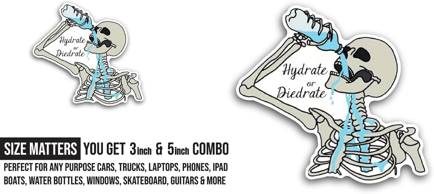 2 (Pieces) 3" and 5" Hydrate Sticker, Waterproof Vinyl Decals for Many Purpose Like Cars, Trucks, Laptops, Phones, Windows and More