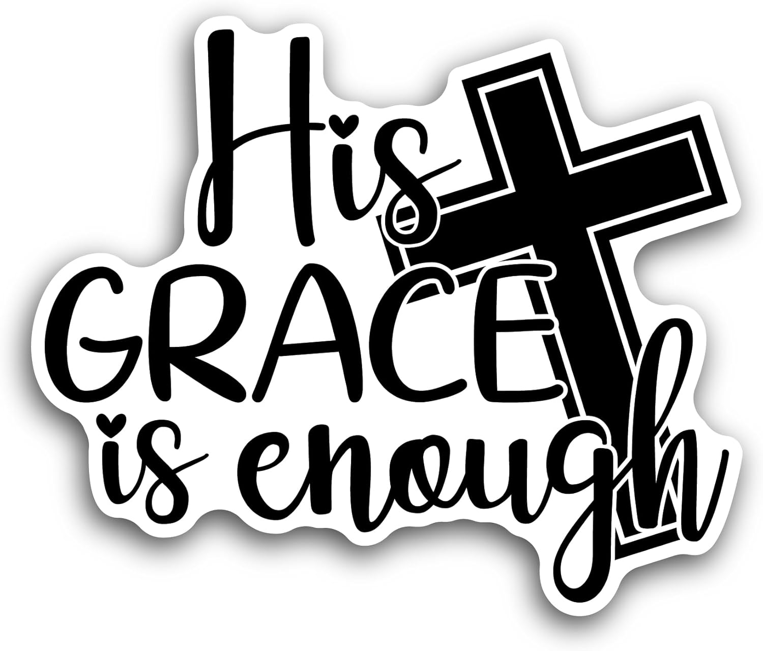 2 (Pieces) 3" and 5" His Grace is Enough Text with Cross Sticker, Waterproof Vinyl Decals for Many Purpose Like Cars, Trucks, Laptops, Phones, Windows and More