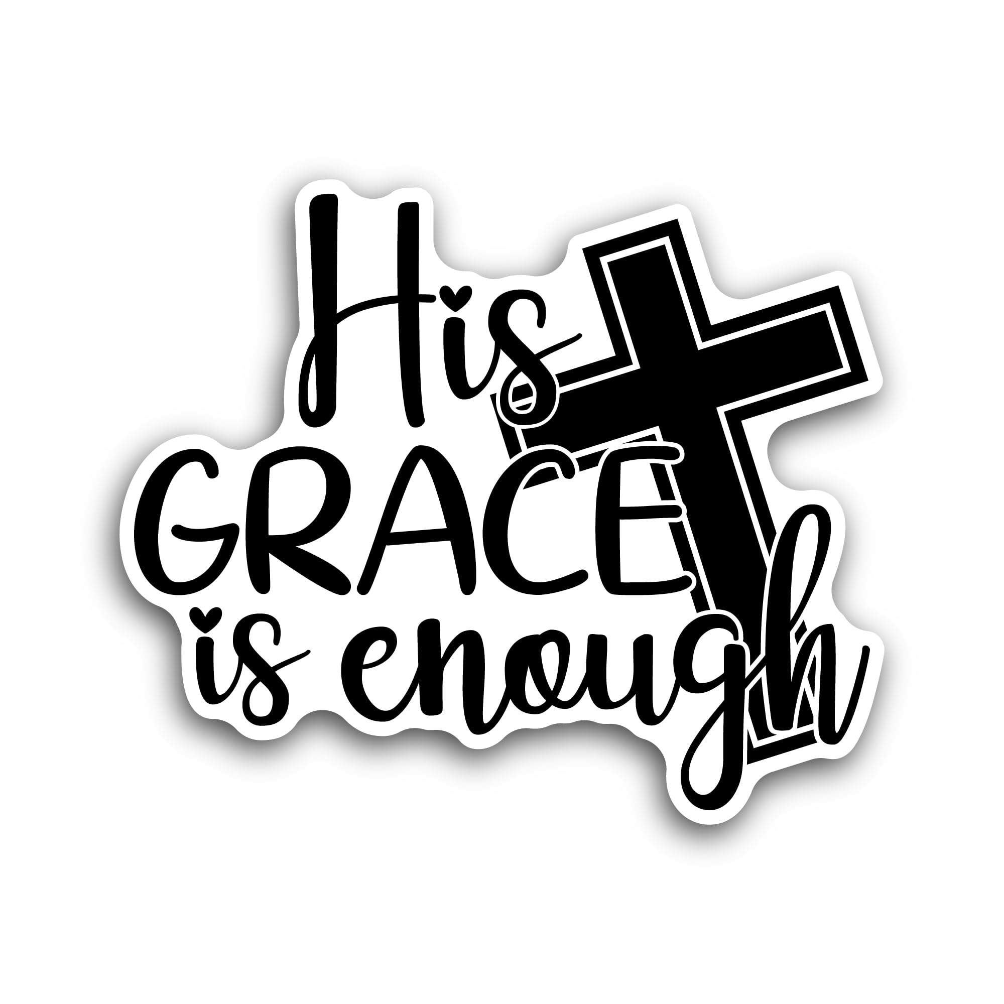 2 (Pieces) 3" and 5" His Grace is Enough Text with Cross Sticker, Waterproof Vinyl Decals for Many P