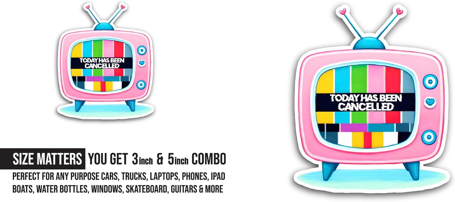 2 (Pieces) 3" and 5" Today Has Been Cancelled Sticker, Waterproof Vinyl Decals for Many Purpose Like Cars, Trucks, Laptops, Phones, Windows and More