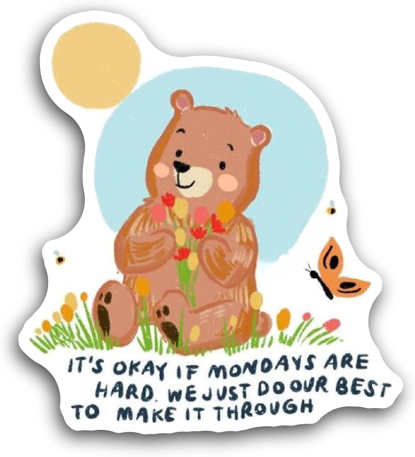 2 (Pieces) 3" and 5" Cute Bear with Flowers Sticker, Waterproof Vinyl Decals for Many Purpose Like Cars, Trucks, Laptops, Phones, Windows and More