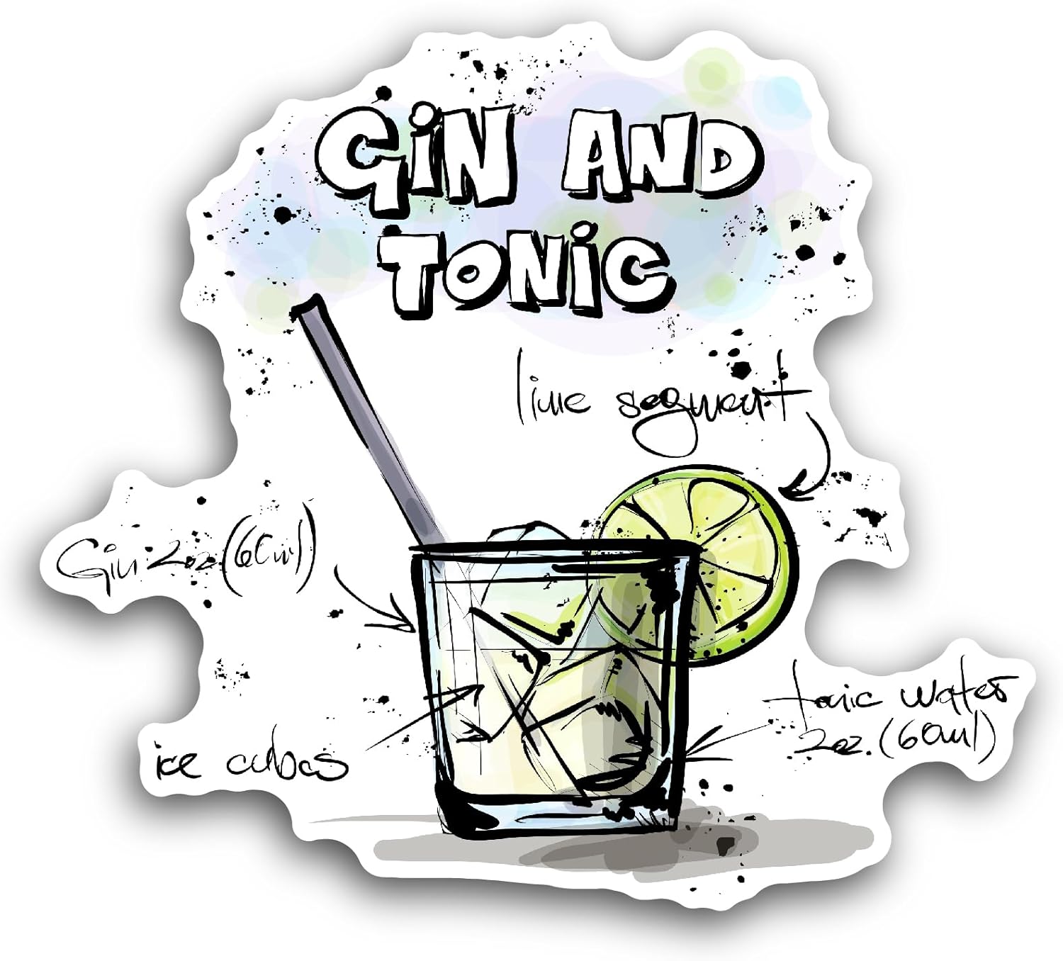 2 (Pieces) 3" and 5" Gin and Tonic Cocktail Sticker, Waterproof Vinyl Decals for Many Purpose Like Cars, Trucks, Laptops, Phones, Windows and More