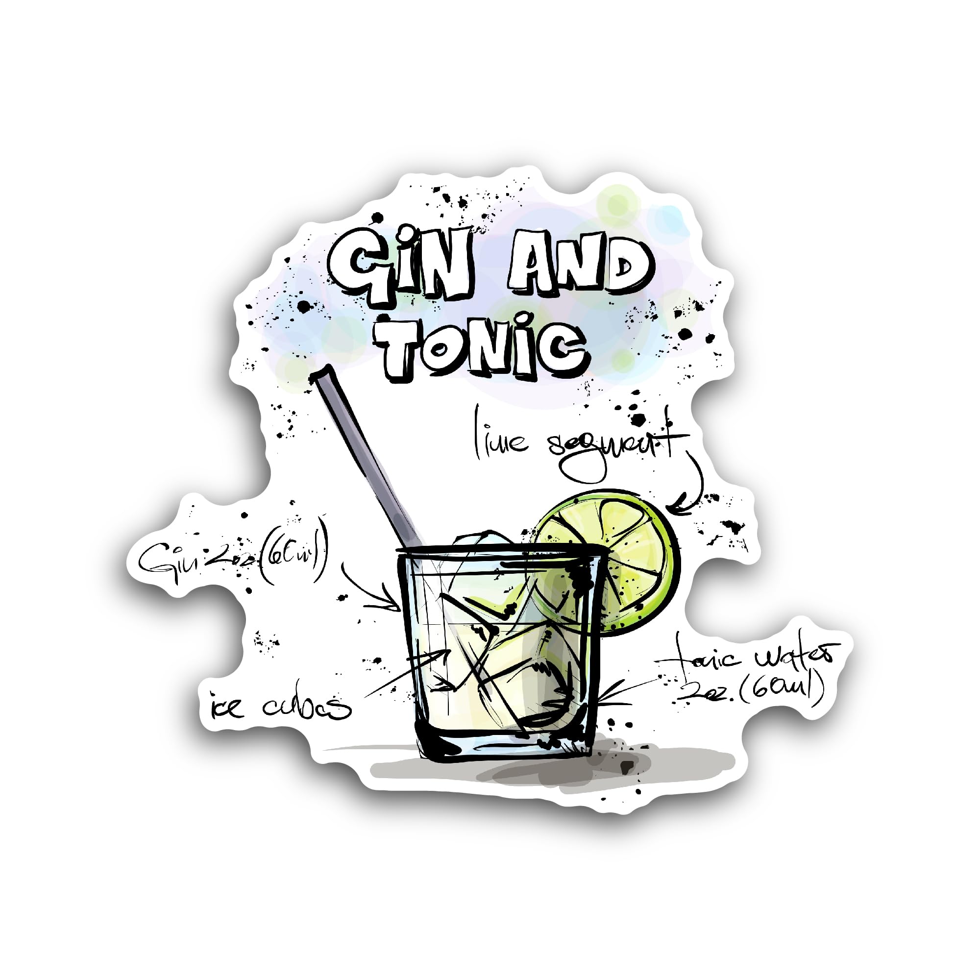 2 (Pieces) 3" and 5" Gin and Tonic Cocktail Sticker, Waterproof Vinyl Decals for Many Purpose Like C
