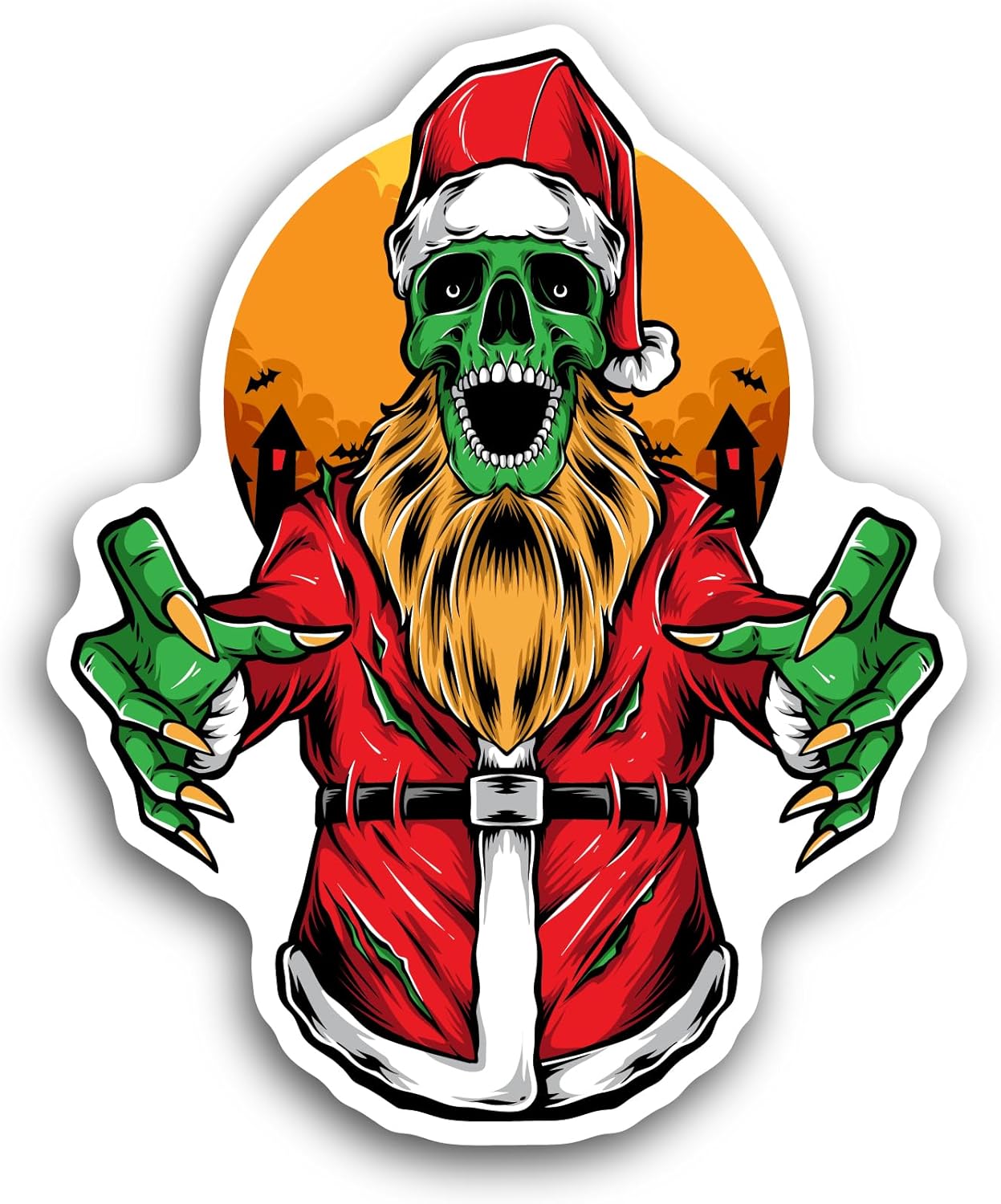 2 (Pieces) 3" and 5" Scary Zombie Santa Sticker, Waterproof Vinyl Decals for Many Purpose Like Cars, Trucks, Laptops, Phones, Windows and More