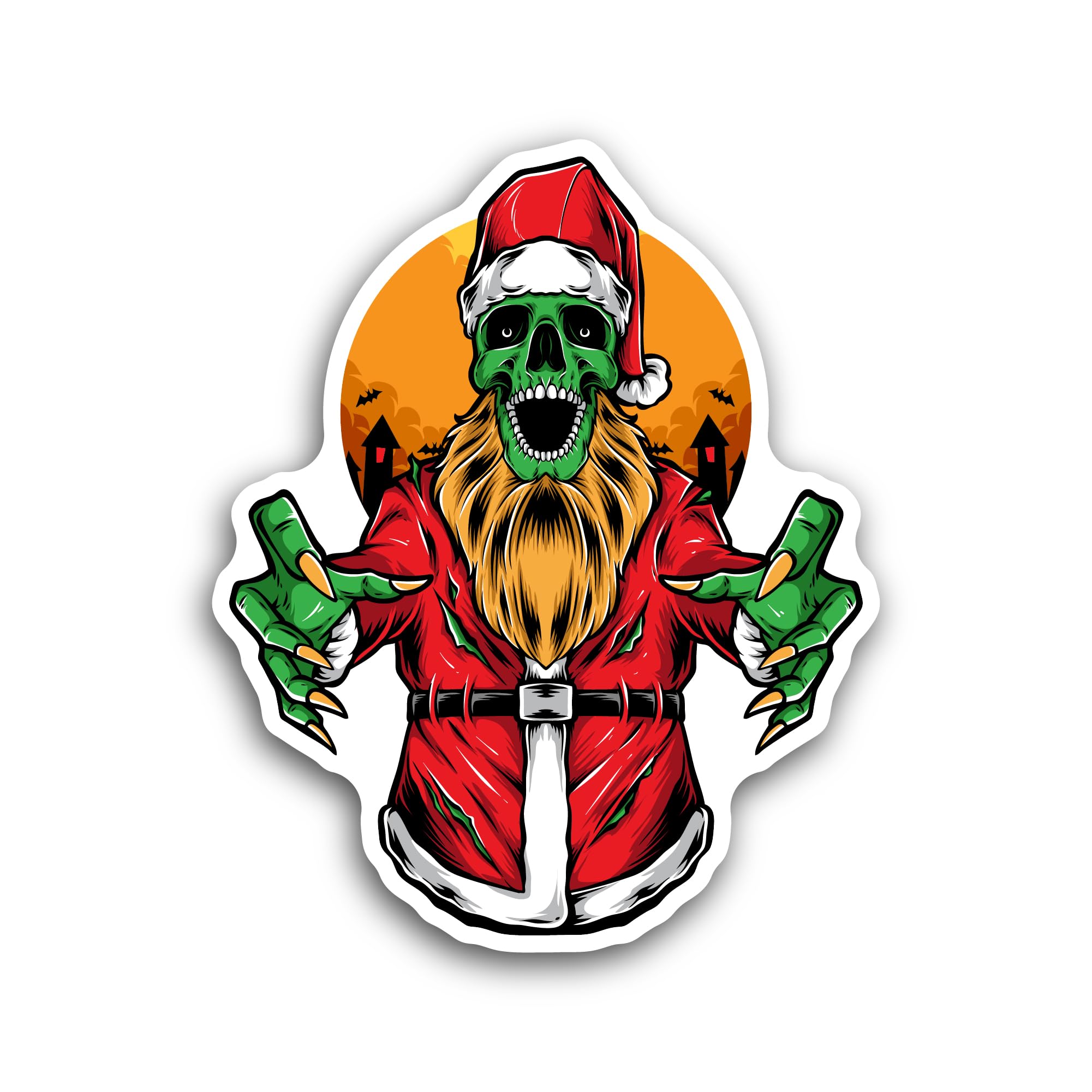 2 (Pieces) 3" and 5" Scary Zombie Santa Sticker, Waterproof Vinyl Decals for Many Purpose Like Cars,