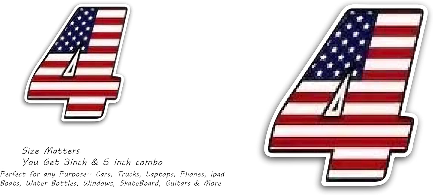 2 (Pieces) 3" and 5" Number Four in American Flag Color Decal Sticker, Waterproof Vinyl Decals for Many Purpose Like Cars, Trucks, Laptops, Phones, Windows and More