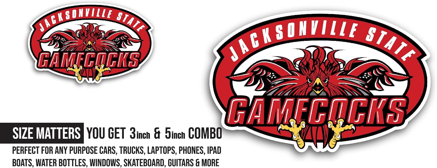 2 (Pieces) 3" and 5" Jacks0nville State Gamecocks Sticker, Waterproof Vinyl Decals for Many Purpose Like Cars, Trucks, Laptops, Phones, Windows and More