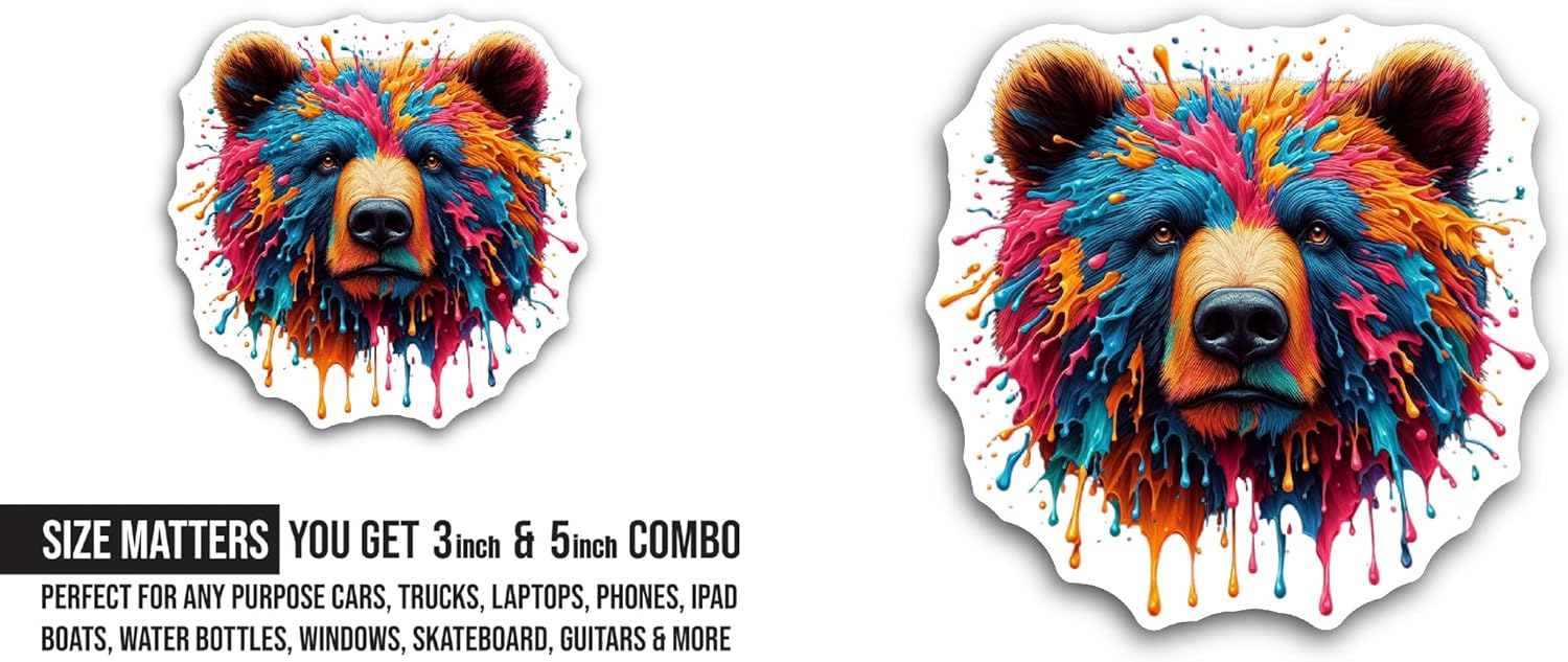 2 (Pieces) 3" and 5" Bear Head Sticker, Waterproof Vinyl Decals for Many Purpose Like Cars, Trucks, Laptops, Phones, Windows and More