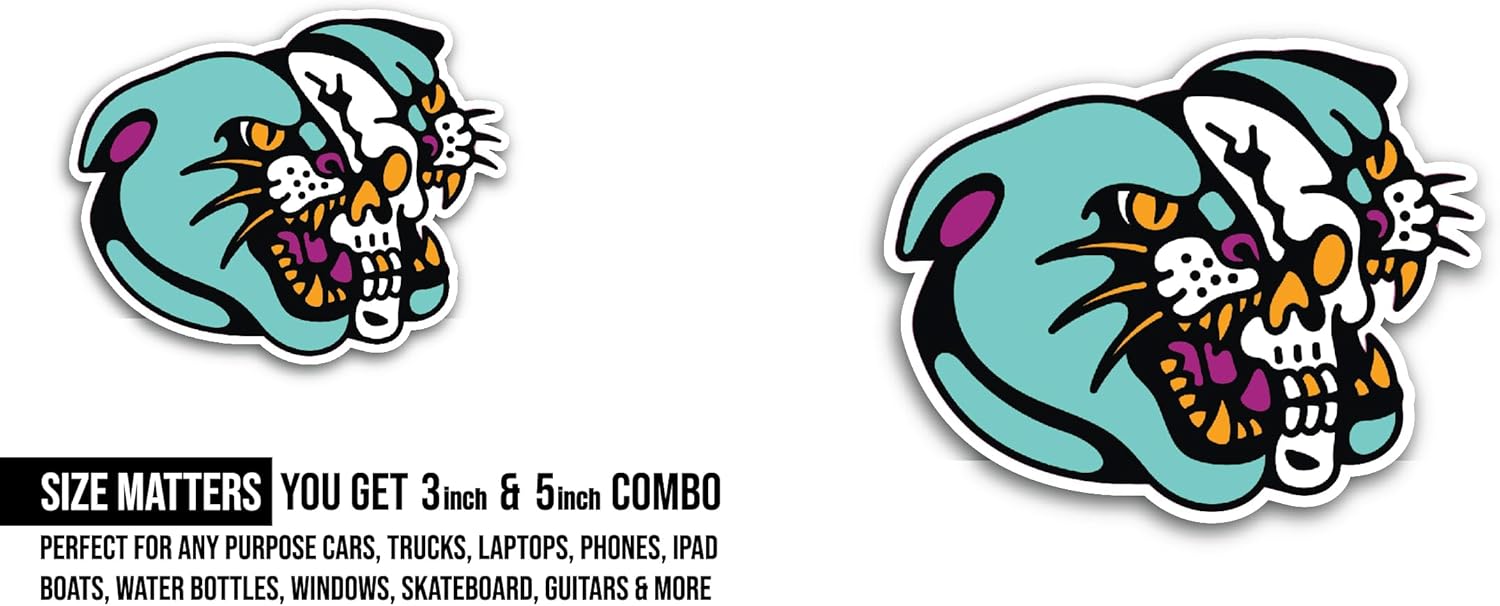 2 (Pieces) 3" and 5" Angry Leopard Face Sticker, Waterproof Vinyl Decals for Many Purpose Like Cars, Trucks, Laptops, Phones, Windows and More