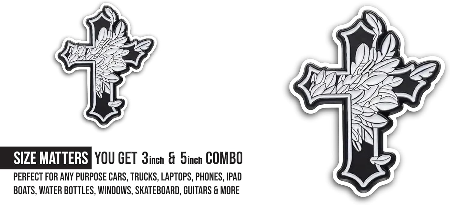 2 (Pieces) 3" and 5" Black Cross Sticker, Waterproof Vinyl Decals for Many Purpose Like Cars, Trucks, Laptops, Phones, Windows and More