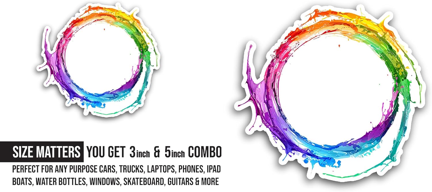 2 (Pieces) 3" and 5" Colorful Empty Circle Frame Sticker, Waterproof Vinyl Decals for Many Purpose Like Cars, Trucks, Laptops, Phones, Windows and More