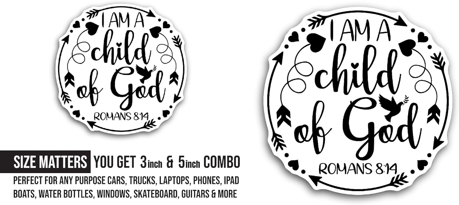 2 (Pieces) 3" and 5" Im a Child of God Text Sticker, Waterproof Vinyl Decals for Many Purpose Like Cars, Trucks, Laptops, Phones, Windows and More