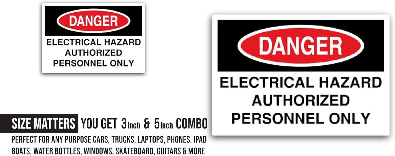 2 (Pieces) 3" and 5" Electrical Hazard (Danger) Authorized Personnel Only Sticker, Waterproof Vinyl Decals for Many Purpose Like Cars, Trucks, Laptops, Phones, Windows and More