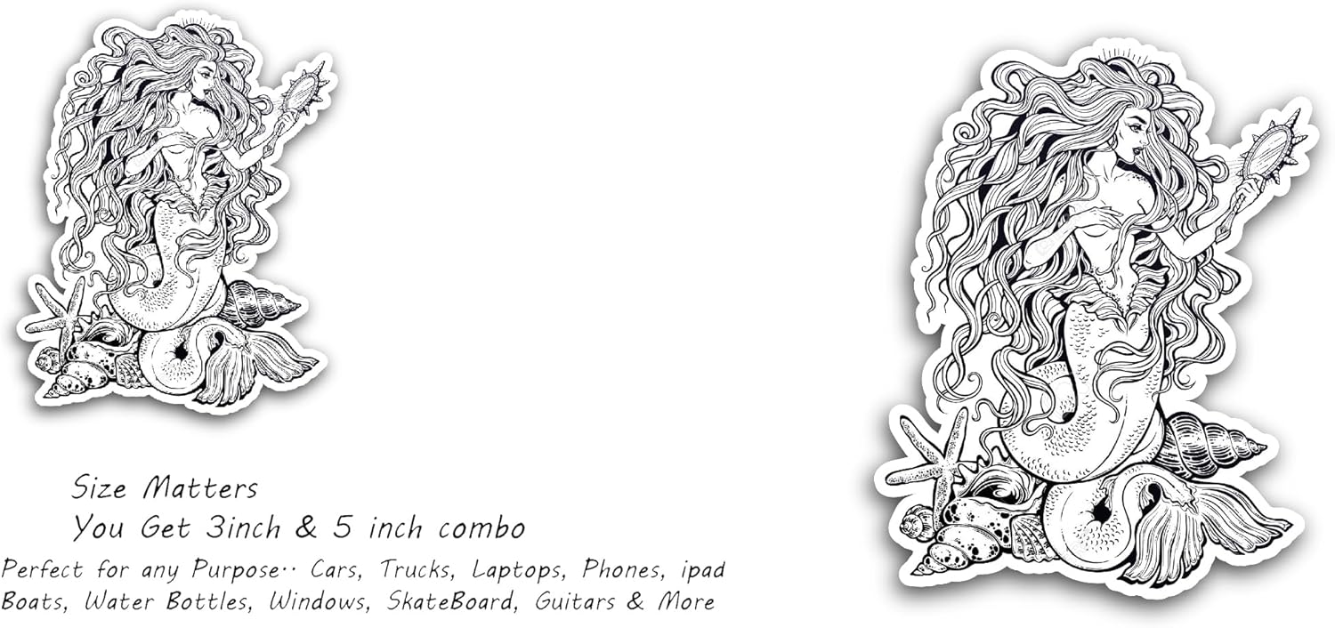 2 (Pieces) 3" and 5" Real Mermaid Sticker, Waterproof Vinyl Decals for Many Purpose Like Cars, Trucks, Laptops, Phones, Windows and More