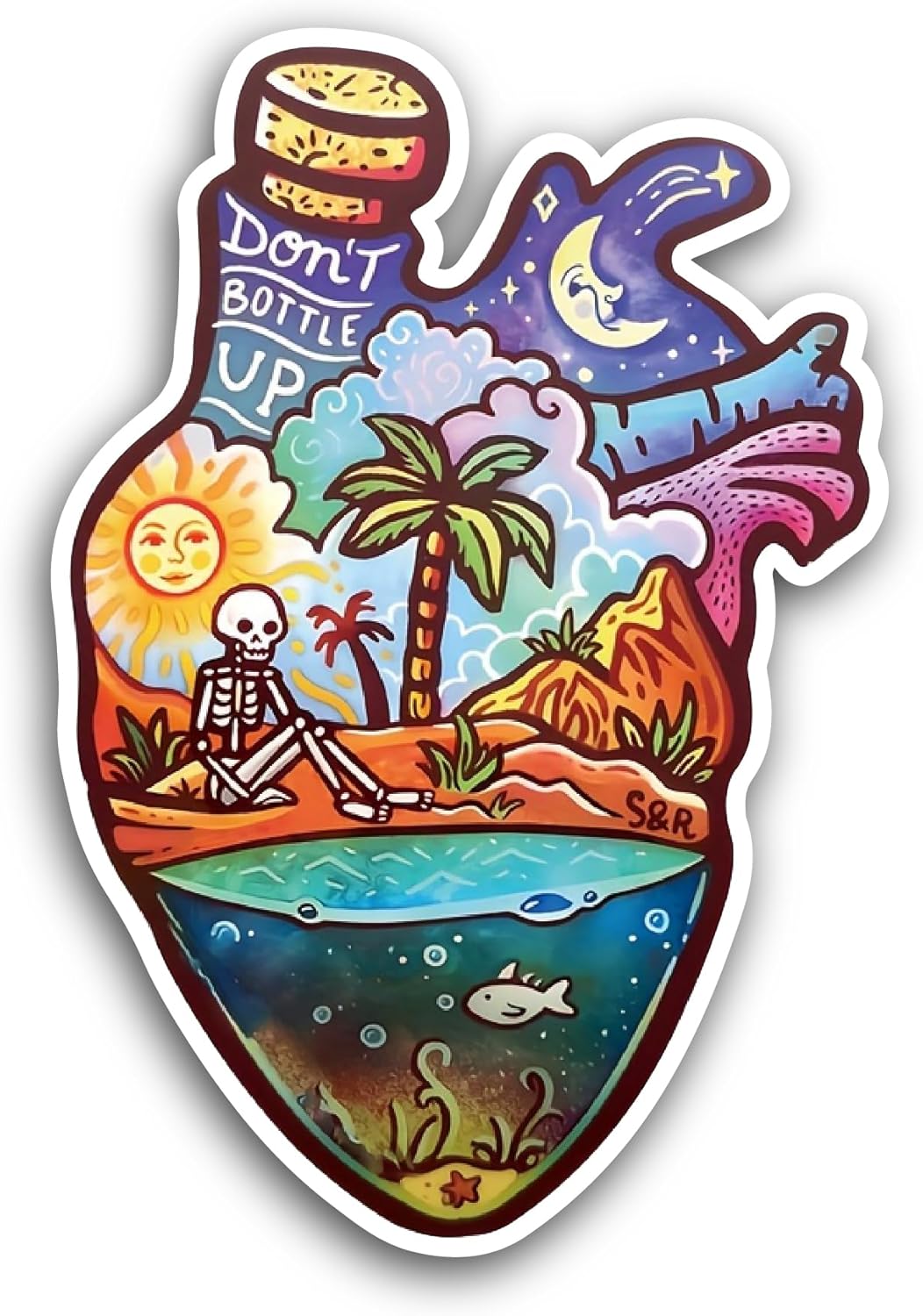 2 (Pieces) 3" and 5" Island in A Heart Sticker, Waterproof Vinyl Decals for Many Purpose Like Cars, Trucks, Laptops, Phones, Windows and More