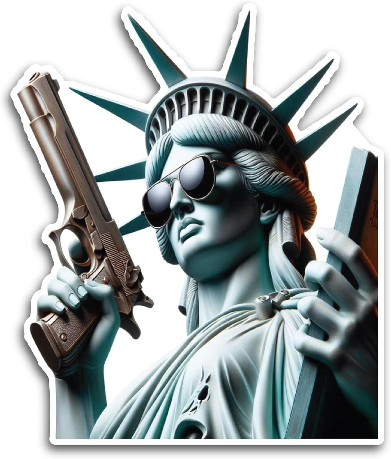 2 (Pieces) 3" and 5" Statue of Liberty with a Gun Decal Sticker, Waterproof Vinyl Decals for Many Purpose Like Cars, Trucks, Laptops, Phones, Windows and More