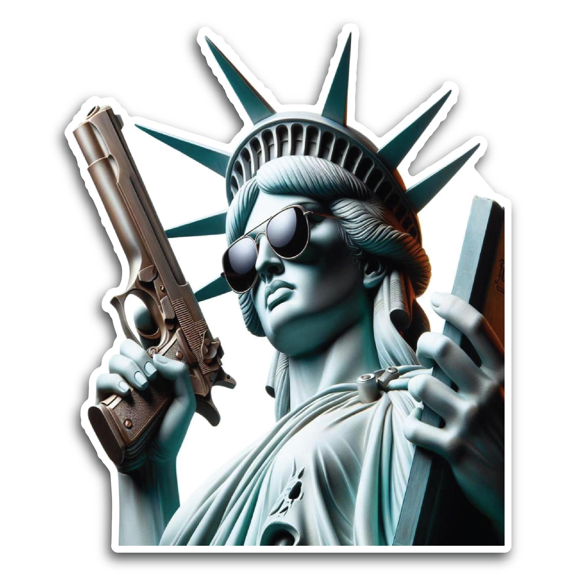 2 (Pieces) 3" and 5" Statue of Liberty with a Gun Decal Sticker, Waterproof Vinyl Decals for Many Pu