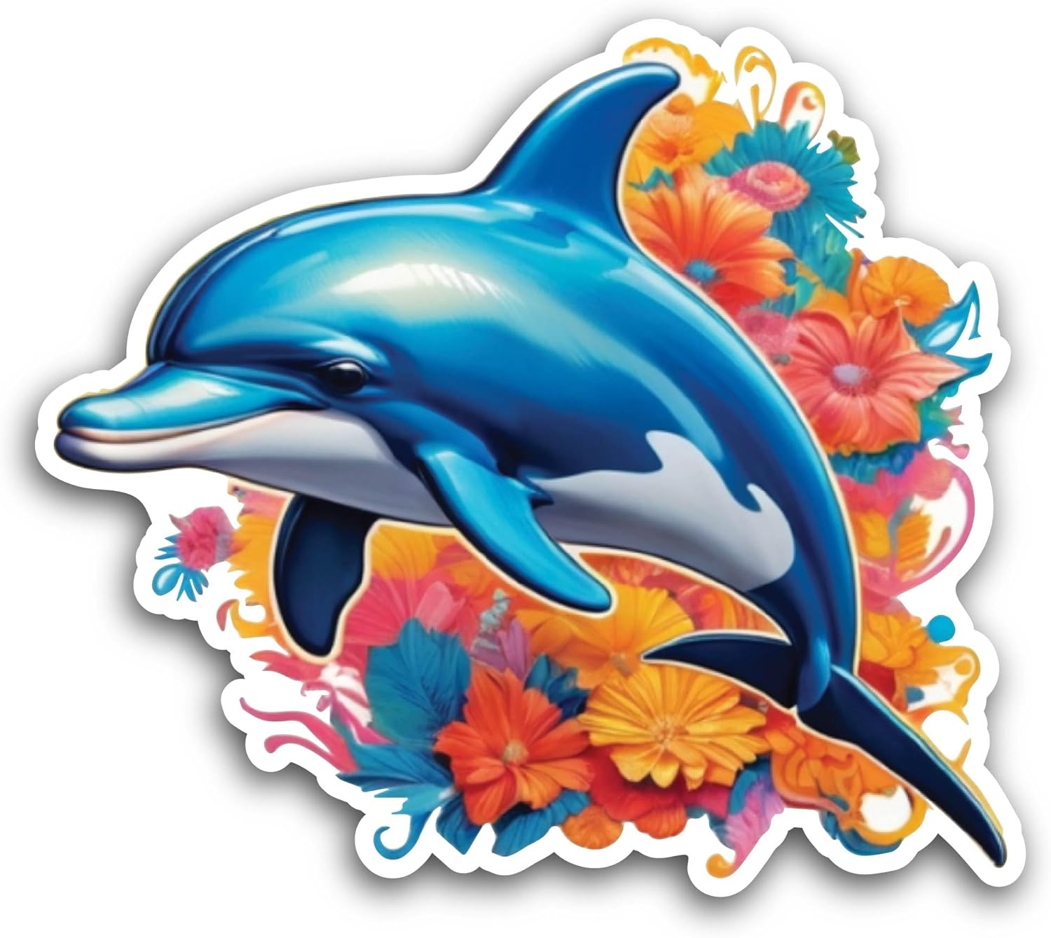 2 (Pieces) 3" and 5" Dolphin with Flowers Sticker, Waterproof Vinyl Decals for Many Purpose Like Cars, Trucks, Laptops, Phones, Windows and More