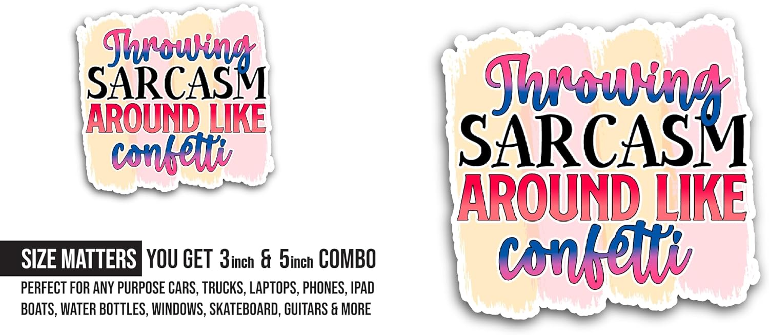 2 (Pieces) 3" and 5" Throwing Sarcasm Sticker, Waterproof Vinyl Decals for Many Purpose Like Cars, Trucks, Laptops, Phones, Windows and More